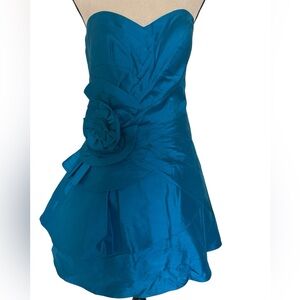 Jovani Shimmering Teal Mini Taffeta Dress